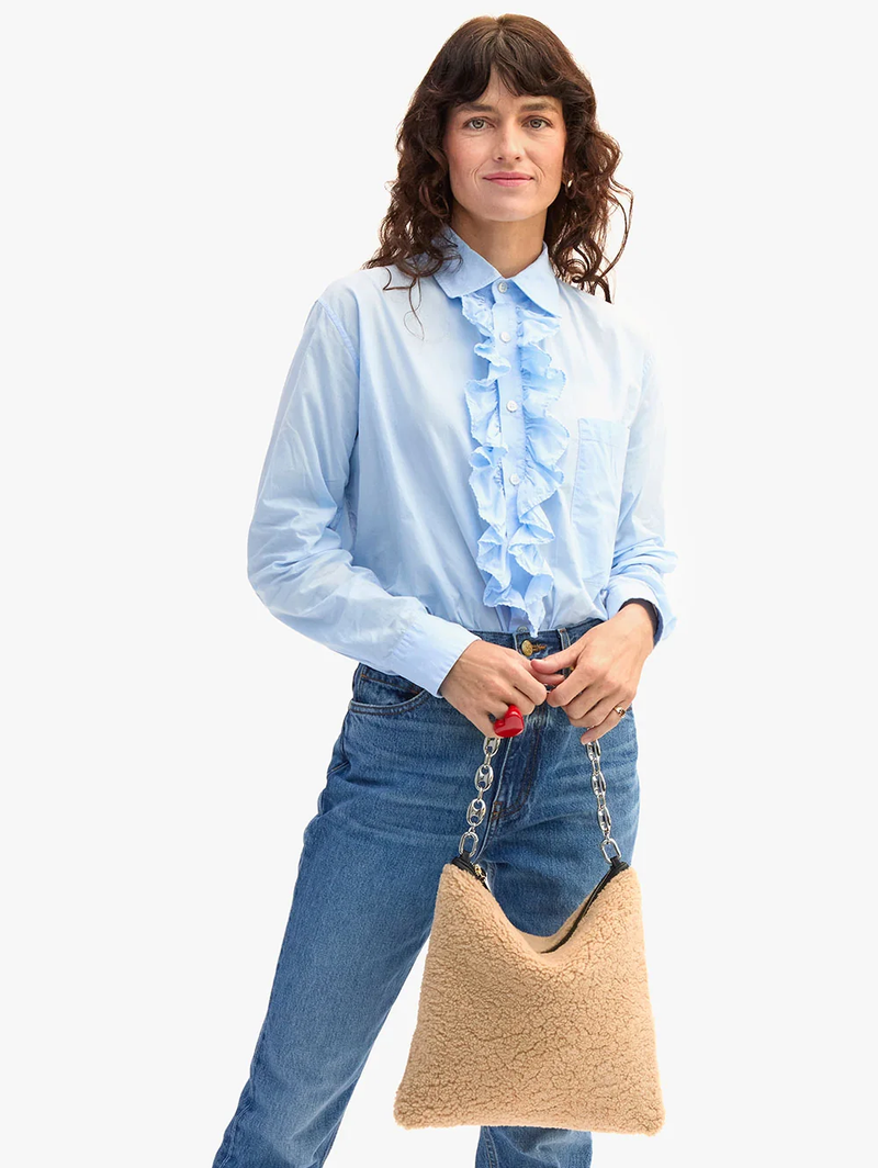 Cafe Au Lait Shearling Foldover Clutch