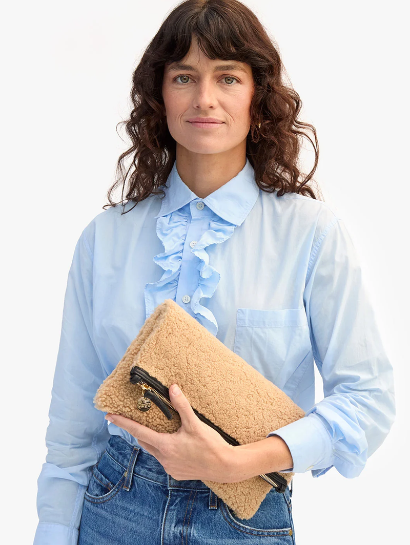 Cafe Au Lait Shearling Foldover Clutch