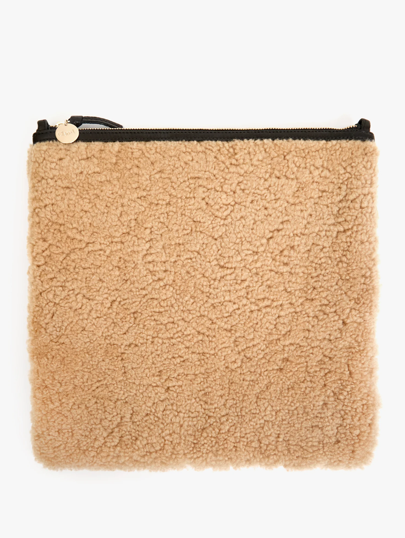 Cafe Au Lait Shearling Foldover Clutch