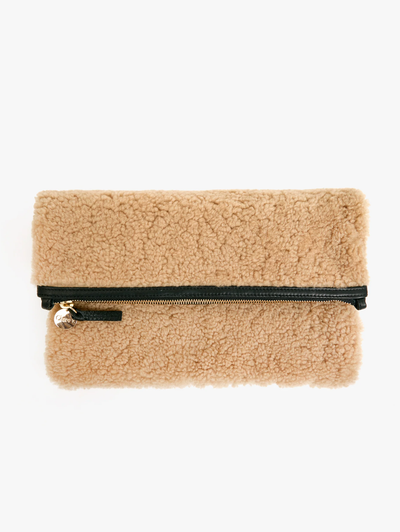 Cafe Au Lait Shearling Foldover Clutch