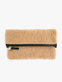 Cafe Au Lait Shearling Foldover Clutch