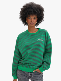 Oversized Striped Oui Sweatshirt in Green/Charcoal Stripes