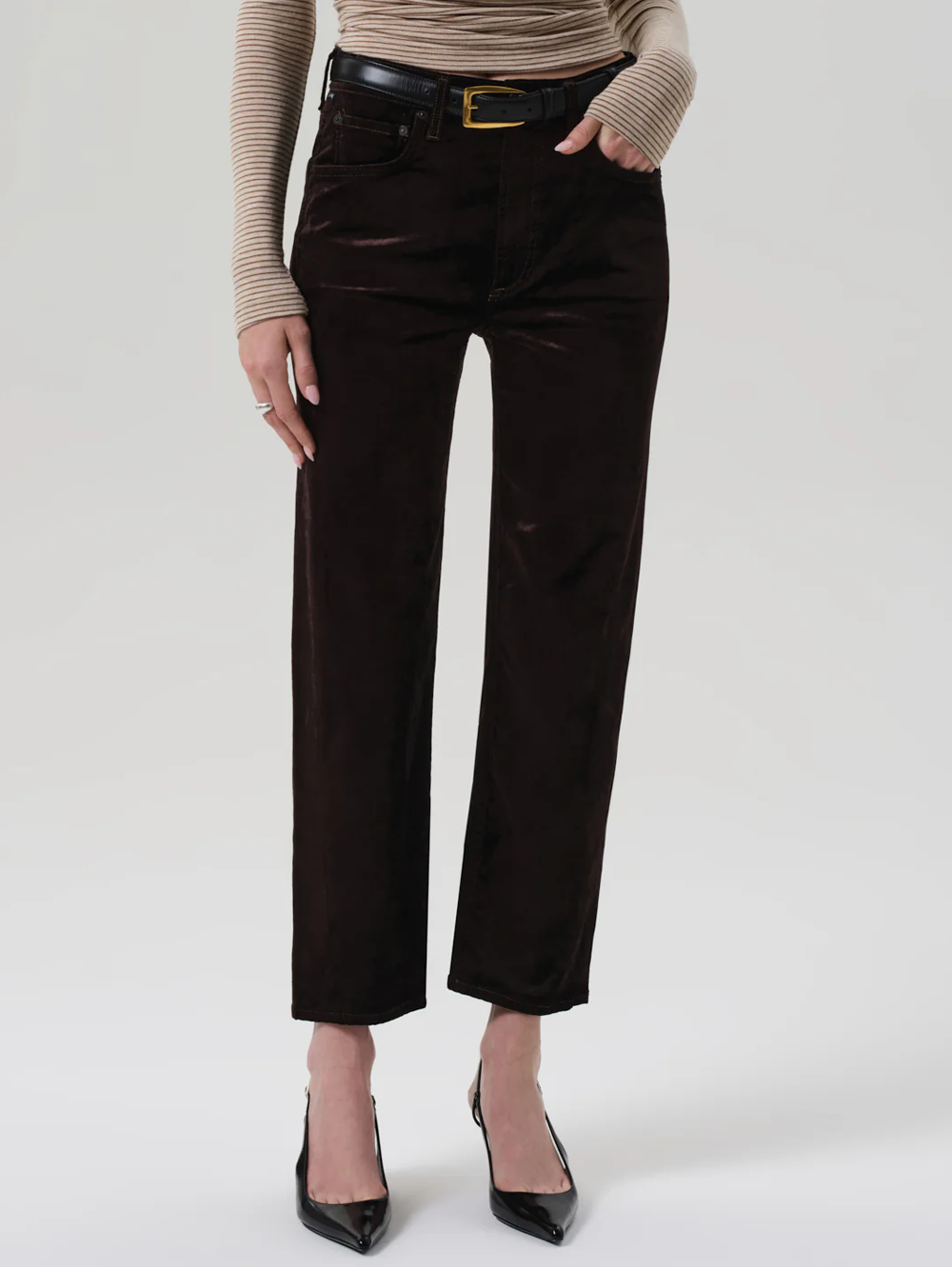 Delfina High Rise Straight Velvet in Espresso
