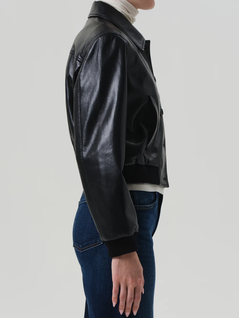 Lola Bomber Recycled Leather in Black