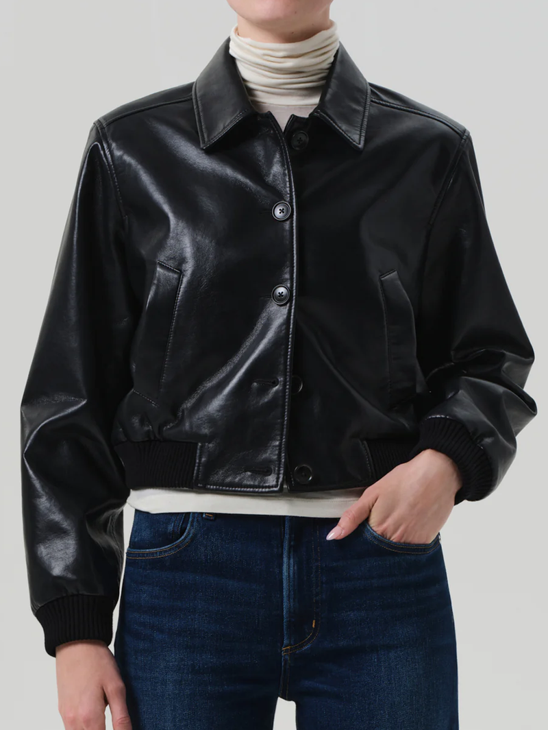 Lola Bomber Recycled Leather in Black