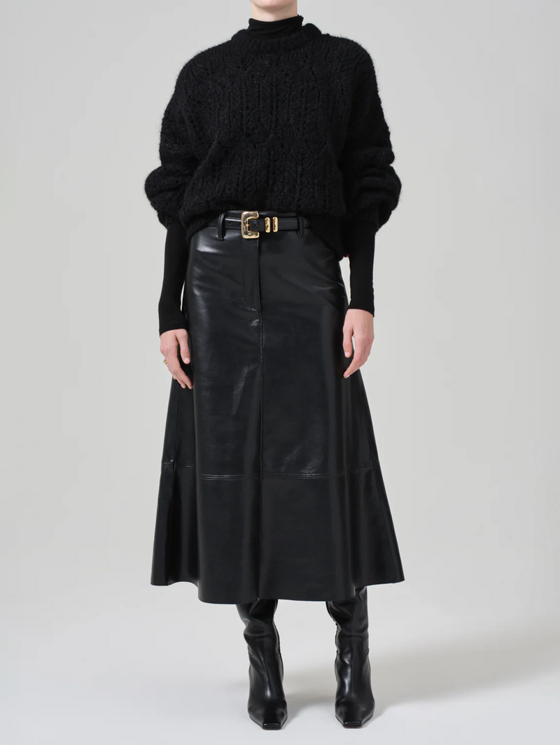 Cassia Leather Skirt in Black