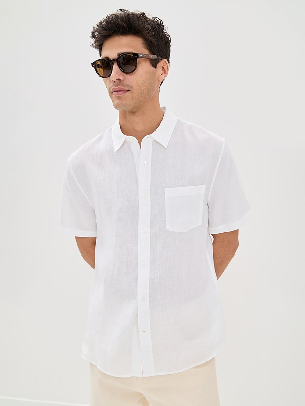 Cairo Short Sleeve Linen Shirt in White