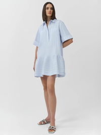 Criss Short Sleeve Shirt Dress in Blue Stripe