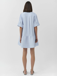 Criss Short Sleeve Shirt Dress in Blue Stripe