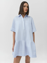 Criss Short Sleeve Shirt Dress in Blue Stripe