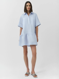 Criss Short Sleeve Shirt Dress in Blue Stripe
