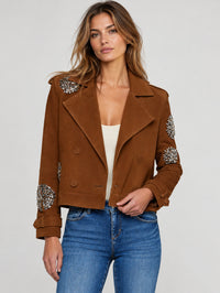 Xoey Crystal Cropped Trench in Walnut