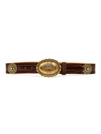 Brass Turquoise Conchos Belt in Brown