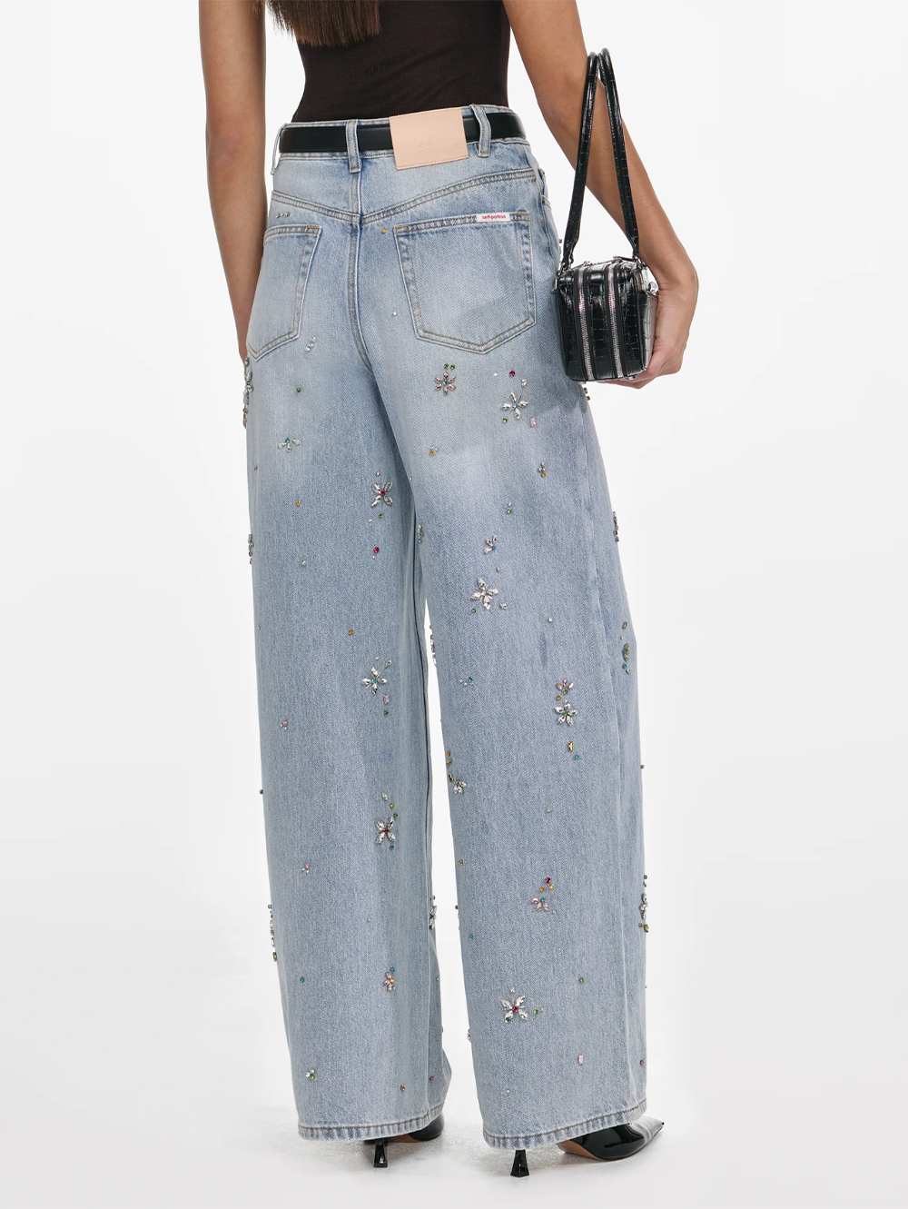 Light Blue Embellished Wide Leg Jeans