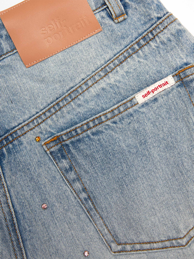 Light Blue Embellished Wide Leg Jeans