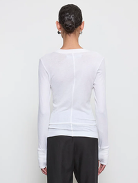 Cashmere Easy Cuffed Crew in White by ENZA COSTA - View 2