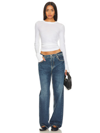 Cashmere Easy Cuffed Crew in White by ENZA COSTA - View 4