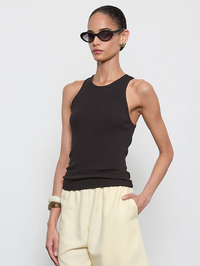 Cotton Rib Boy Tank in Black by ENZA COSTA - View 3