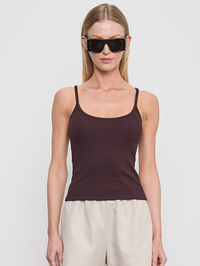 ENZA COSTA Cotton Rib Cami Tank in Black Orchid in Black Orchid – Image 1