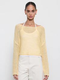 Linen Open Knit Bateau Sweater in Flan by ENZA COSTA-FLAN-AMY Atelier
