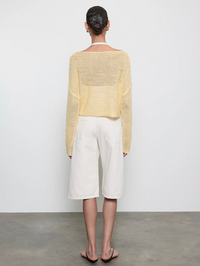 Linen Open Knit Bateau Sweater in Flan by ENZA COSTA - View 3