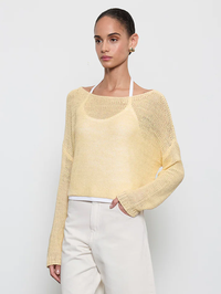 Linen Open Knit Bateau Sweater in Flan by ENZA COSTA - View 4