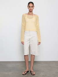 Linen Open Knit Bateau Sweater in Flan by ENZA COSTA - View 5