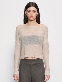 Linen Open Knit Bateau Sweater in Pearl Grey by ENZA COSTA-PEARL GREY-AMY Atelier