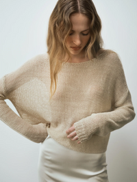 Linen Open Knit Bateau Sweater in Pearl Grey by ENZA COSTA - View 2