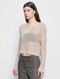 Linen Open Knit Bateau Sweater in Pearl Grey by ENZA COSTA - View 5