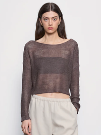 Linen Open Knit Bateau Sweater in Pebble by ENZA COSTA-PEBBLE-AMY Atelier