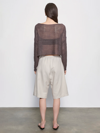 Linen Open Knit Bateau Sweater in Pebble by ENZA COSTA - View 2