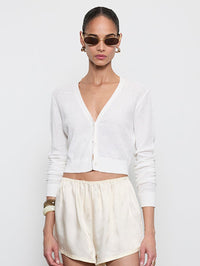 ENZA COSTA Linen Open Knit Cropped Cardigan in Off White in Off White – Image 1