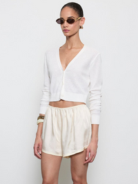ENZA COSTA Linen Open Knit Cropped Cardigan in Off White in Off White – Image 3