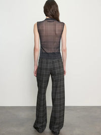 Back view of the sheer Enza Costa Plaid Mesh Sleeveless Twist Top in Shadow Plaid.