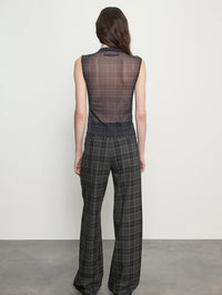 Back view of the sheer Enza Costa Plaid Mesh Sleeveless Twist Top in Shadow Plaid.