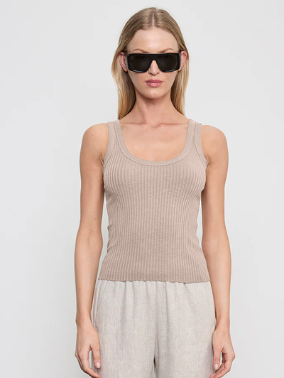 Military Rib Crop Tank in Flax