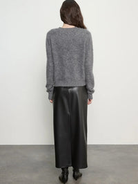 Back view of the Enza Costa Mink Wash Cashmere Easy Crew in Pewter grey cashmere.