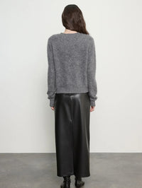 Back view of the Enza Costa Mink Wash Cashmere Easy Crew in Pewter brushed grey cashmere.