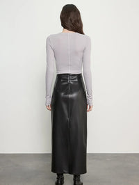 Back view of the Enza Costa Fluid Silk Rib Essential U Top in Light Grey showing the center back seam.