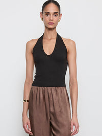 ENZA COSTA Silk Rib U Halter in Black in Black – Image 1