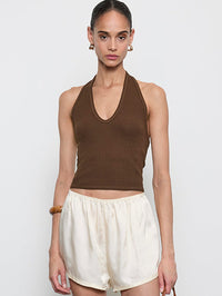 ENZA COSTA Silk Rib U Halter in Chocolate in Chocolate – Image 1