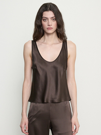 Front view of the Silk Satin U Tank in Olive Bronze by Enza Costa