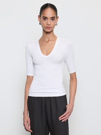 ENZA COSTA Stretch Silk Knit Half Sleeve U in White in White – Image 1