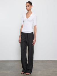ENZA COSTA Stretch Silk Knit Half Sleeve U in White in White – Image 3