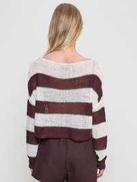 ENZA COSTA Stripe Linen Bateau Sweater in Black Orchid/White in Black Orchid/White – Image 2