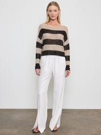 ENZA COSTA Stripe Linen Bateau Sweater in Oatmeal/Black in Oatmeal/Black – Image 2