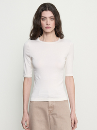 Front view of the Supima Cotton New Classic Half Sleeve Tee in Cloud by ENZA COSTA
