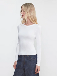 Supima Cotton New Classic Long Sleeve Tee in White by ENZA COSTA - View 3