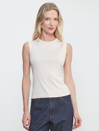 Front view of the Supima Cotton New Classic Sleeveless Tee in Cloud by Enza Costa